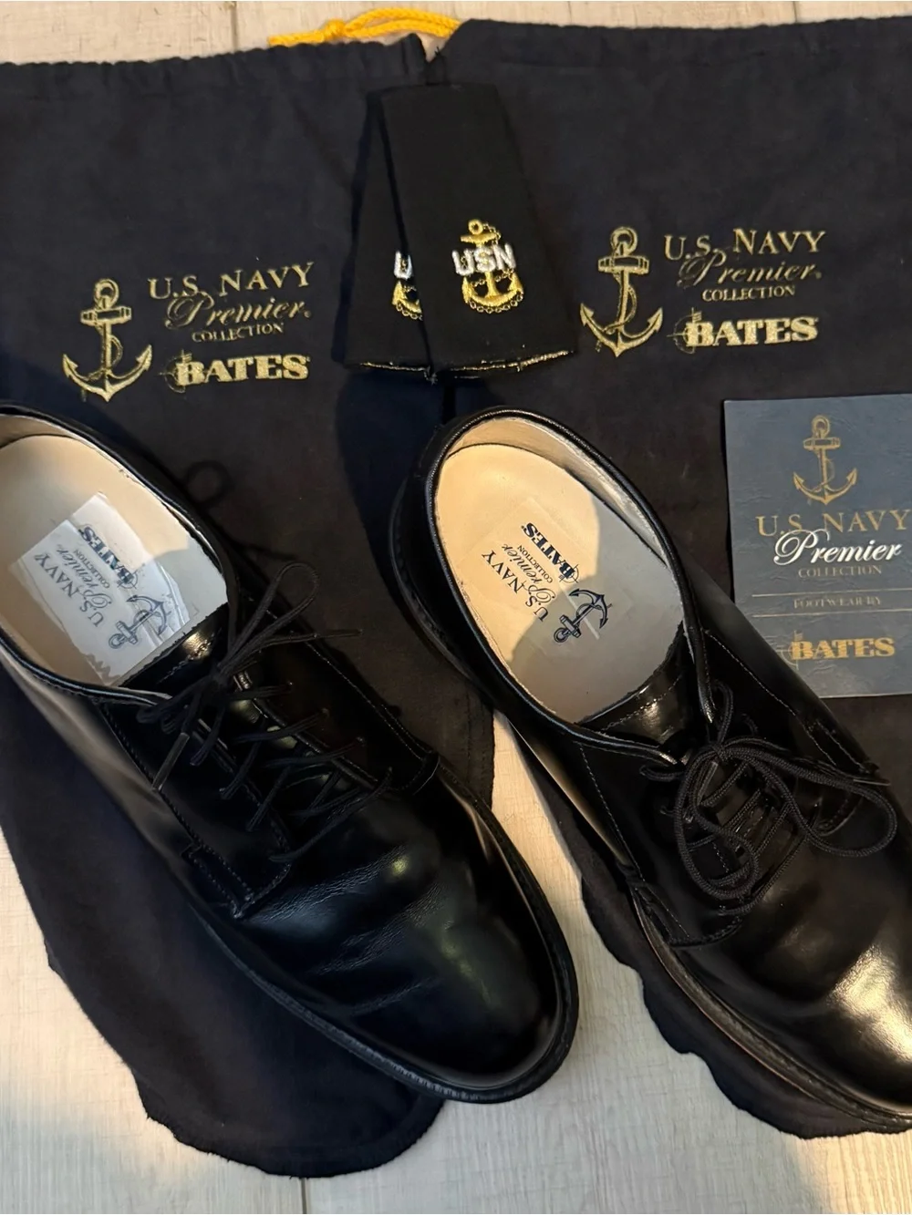 Bates Black U.S. Navy Premier Leather Lace-Up Oxfords